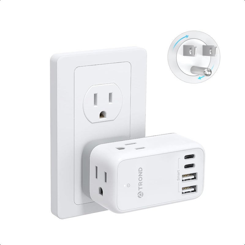 TROND Outlet Extender with 360 Rotating Plug, 3 AC Plug Splittet, Cruise Ship Essentials No Surge Protector with 4 USB Outlets, Compact for Carnival, Princess, Norwegian, MSC & Major Ship Lines - Image 1